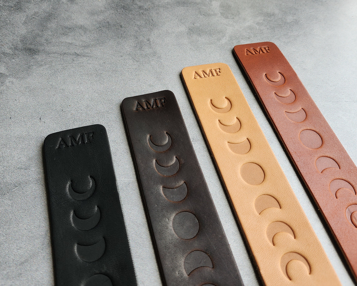 Personalized Leather Bookmark with Moon Phases and Custom Initials or Date