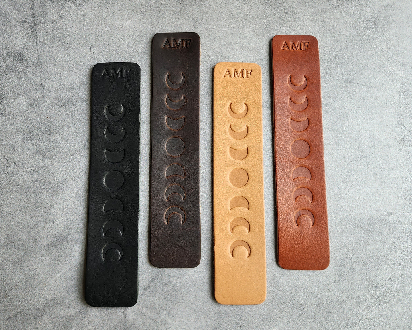 Personalized Leather Bookmark with Moon Phases and Custom Initials or Date