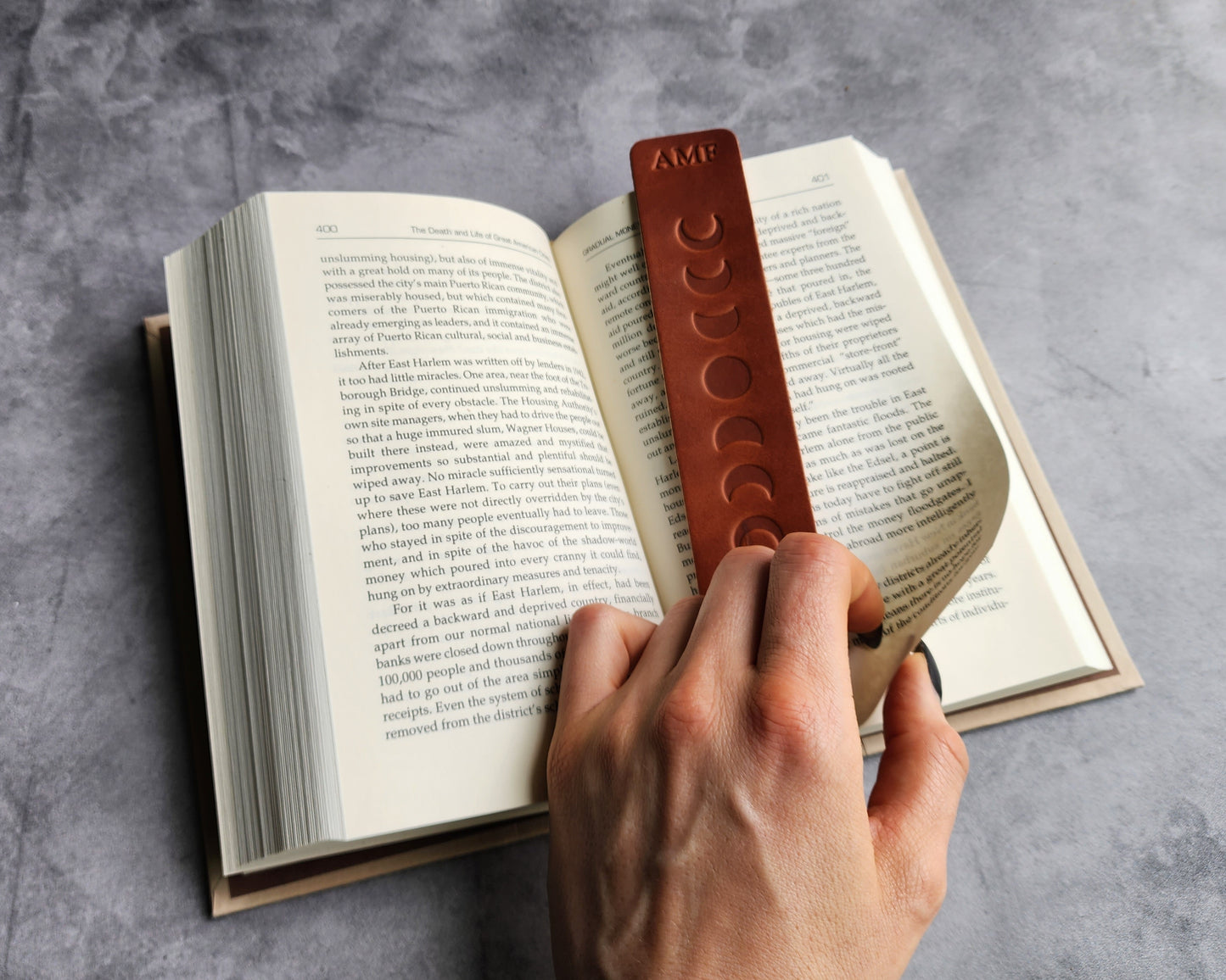 Personalized Leather Bookmark with Moon Phases and Custom Initials or Date