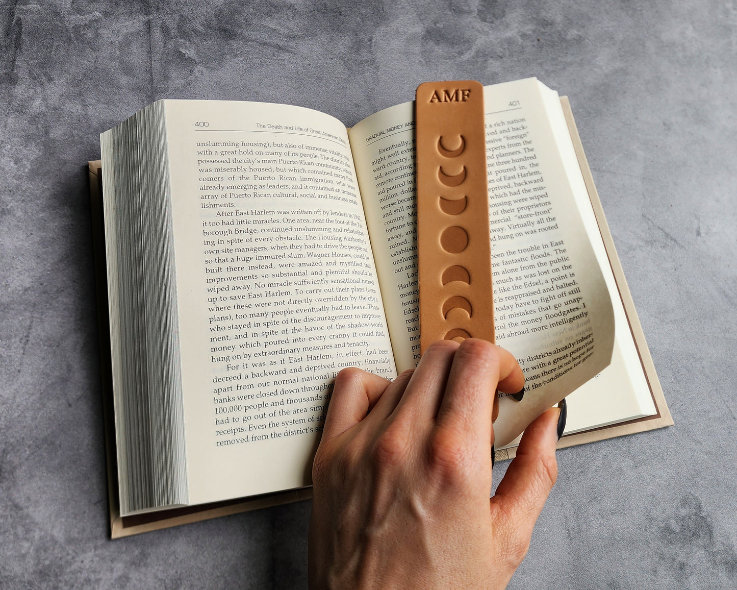 Personalized Leather Bookmark with Moon Phases and Custom Initials or Date