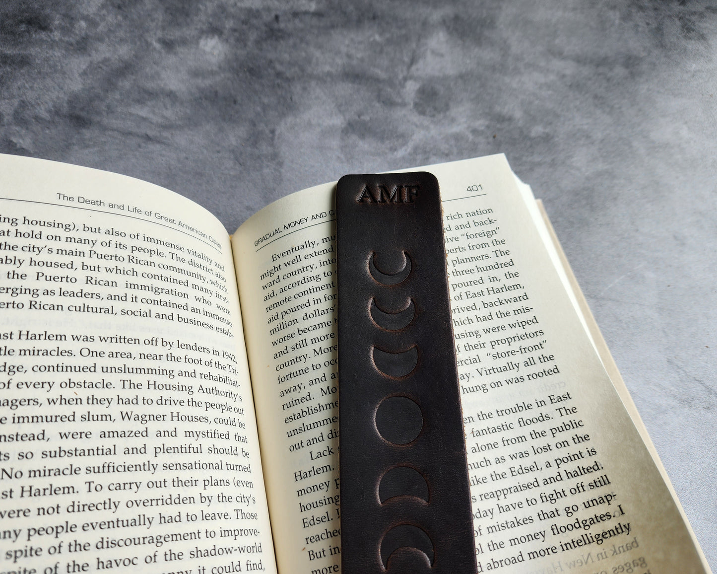 Personalized Leather Bookmark with Moon Phases and Custom Initials or Date