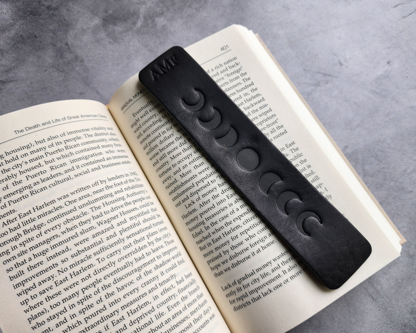 Personalized Leather Bookmark with Moon Phases and Custom Initials or Date