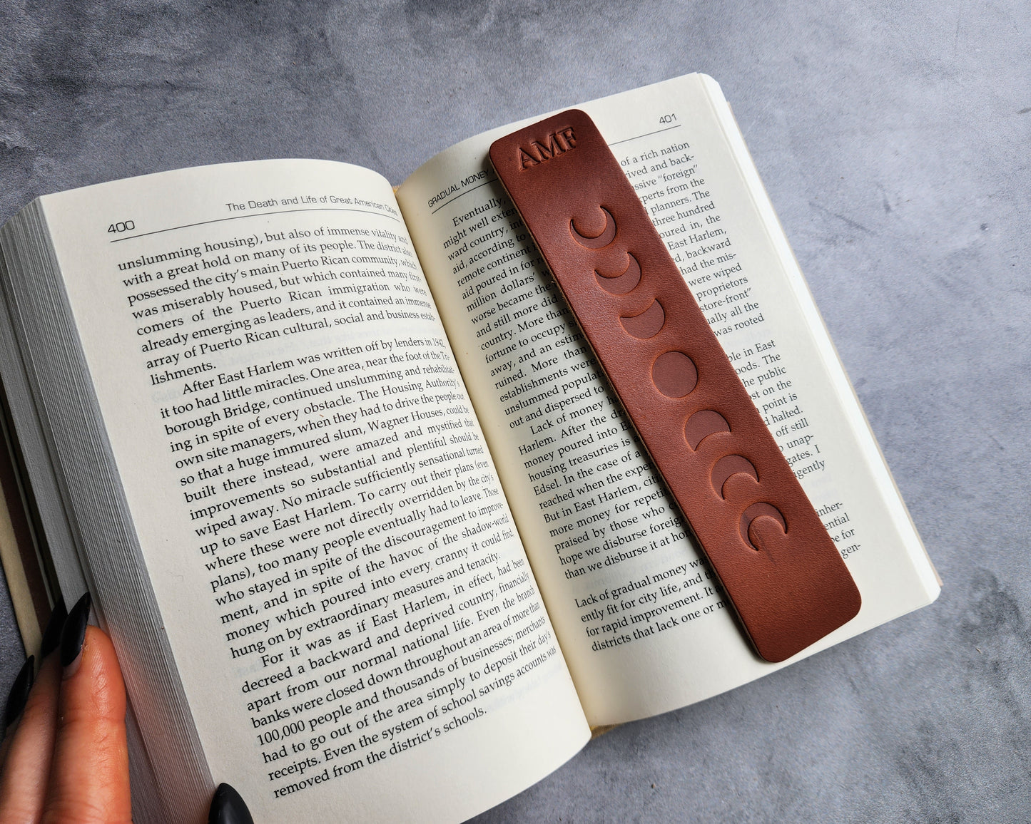 Personalized Leather Bookmark with Moon Phases and Custom Initials or Date