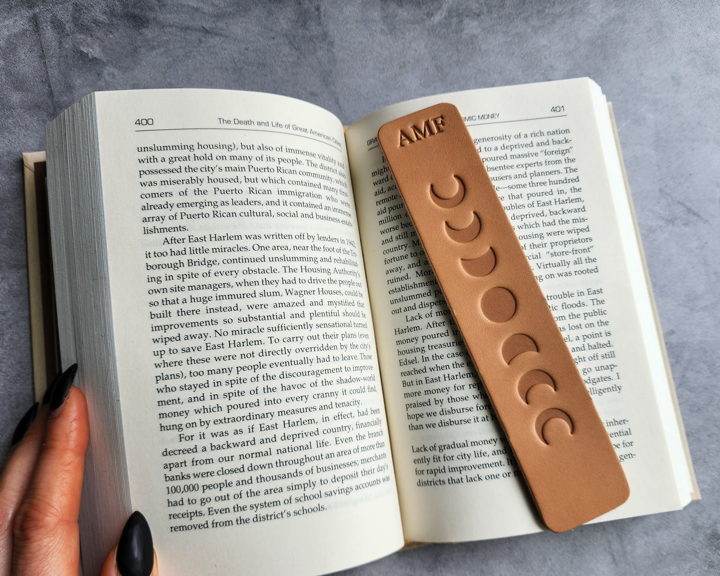 Personalized Leather Bookmark with Moon Phases and Custom Initials or Date