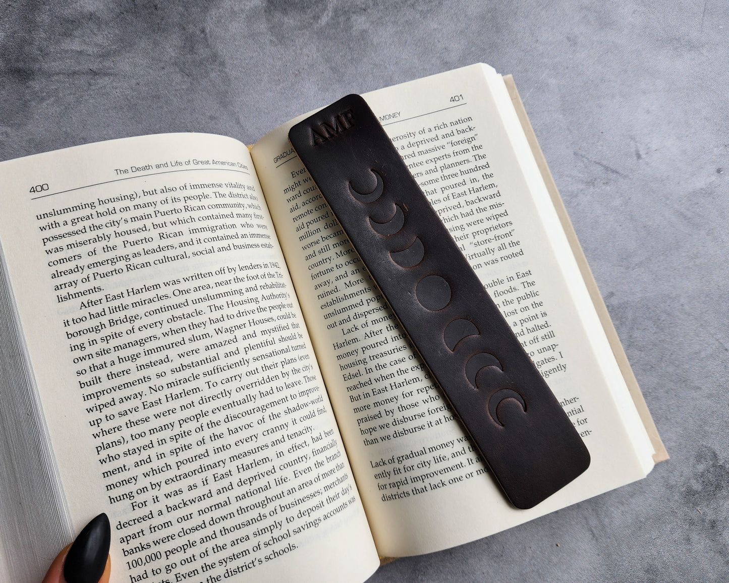 Personalized Leather Bookmark with Moon Phases and Custom Initials or Date