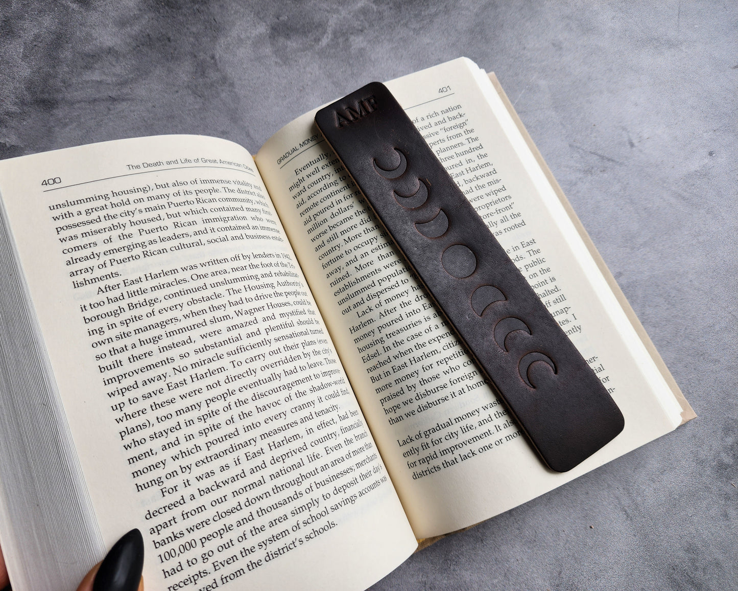 Personalized Leather Bookmark with Moon Phases and Custom Initials or Date