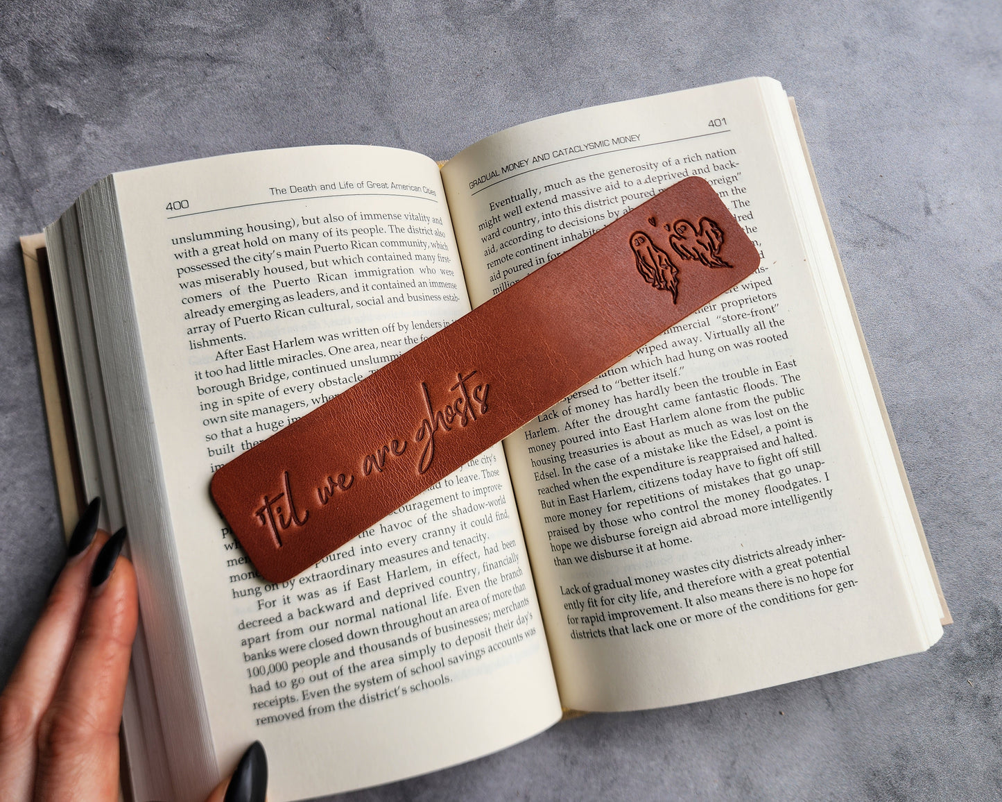 Personalized leather bookmark - 'Til we are ghosts