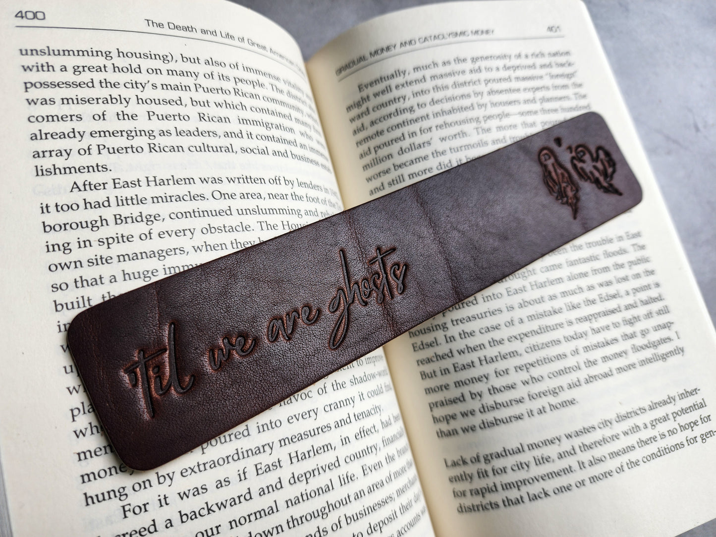 Personalized leather bookmark - 'Til we are ghosts