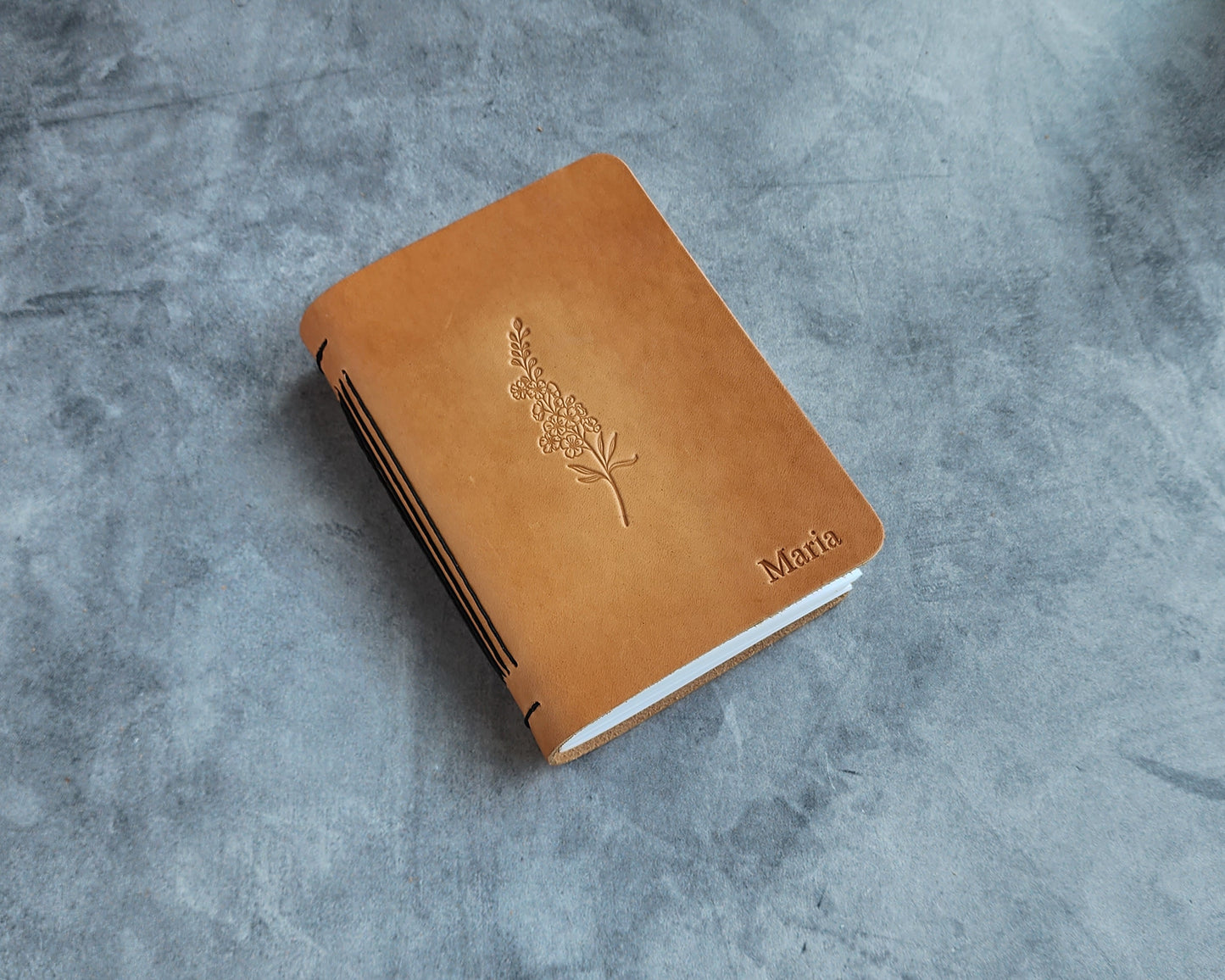 Personalized Leather Journal with Birth Month Flower