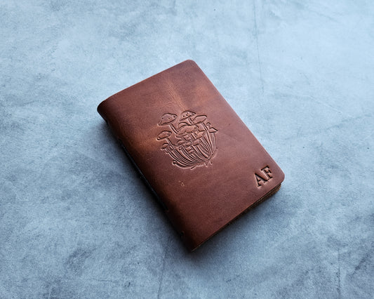 Personalized Leather Journal with Mushrooms