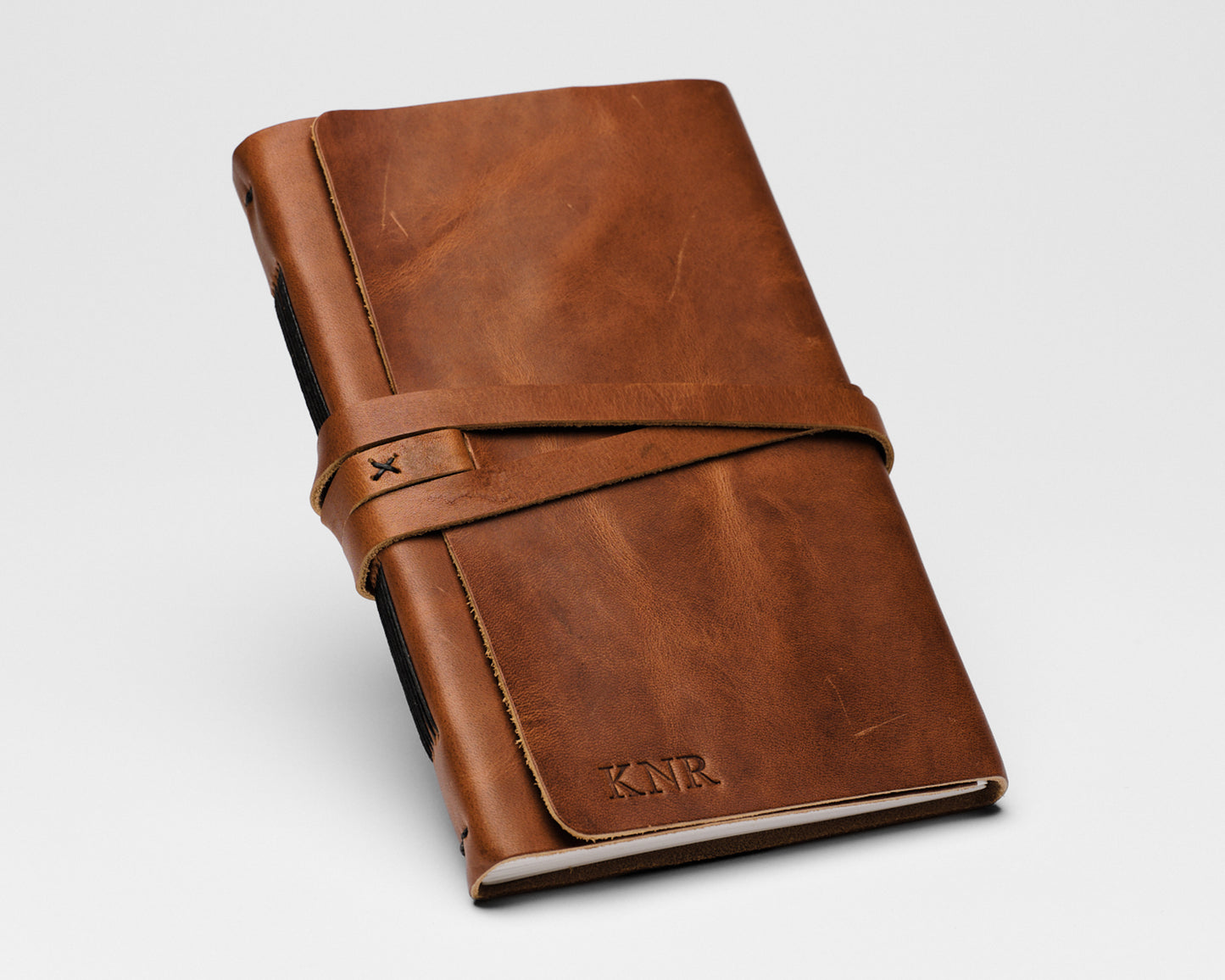 Personalized Leather Journal - Tan color with wrap closure