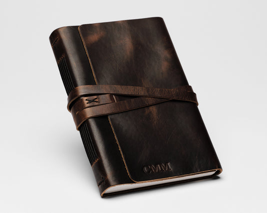 Personalized Leather Journal - Dark Brown with wrap closure