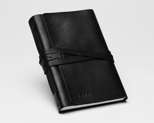 Personalized Leather Journal  - Black with wrap closure