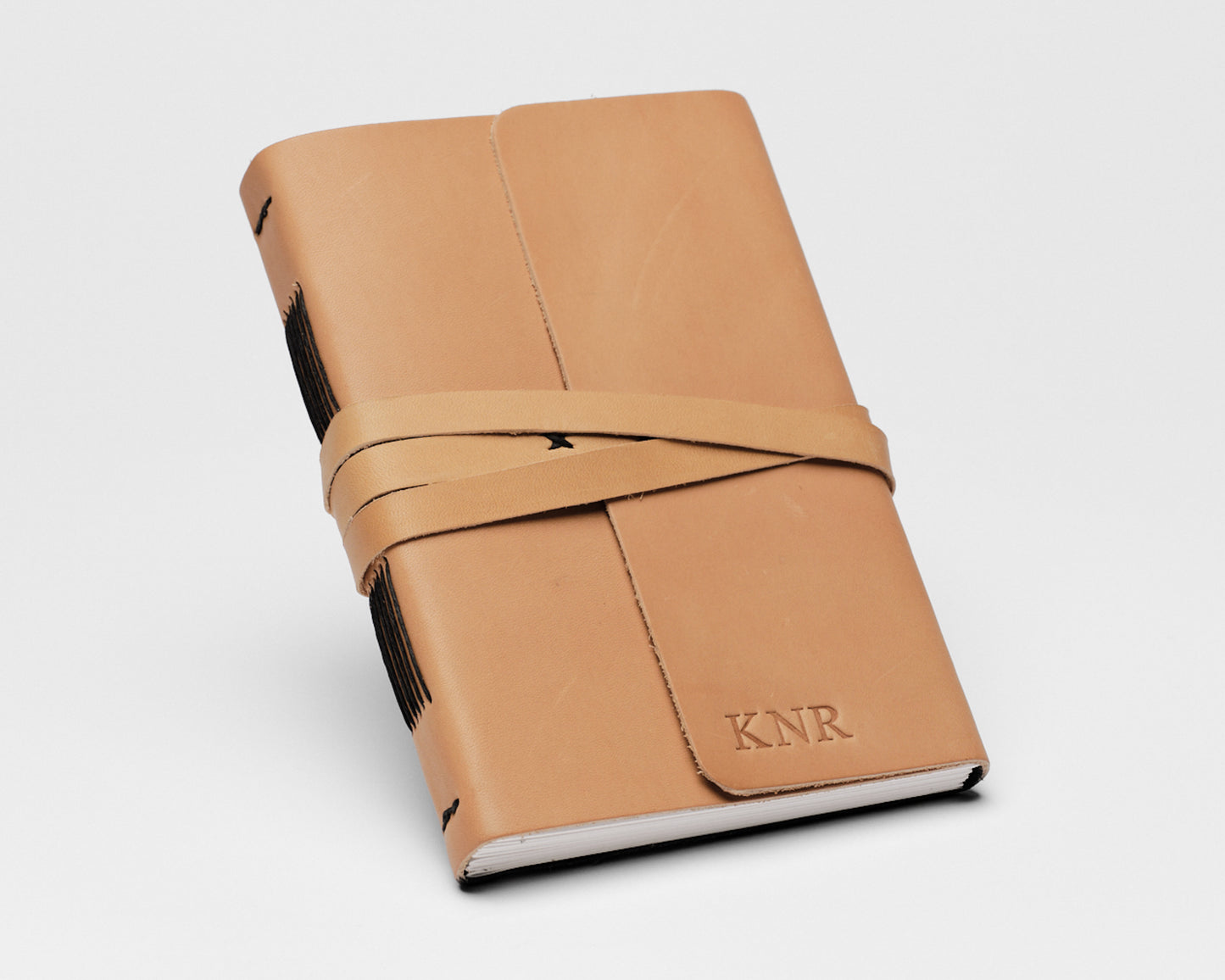 Personalized Leather Journal - Tan color with wrap closure