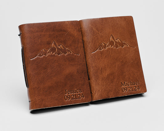 Personalized Leather Vow Books - With Mountains (Tan)