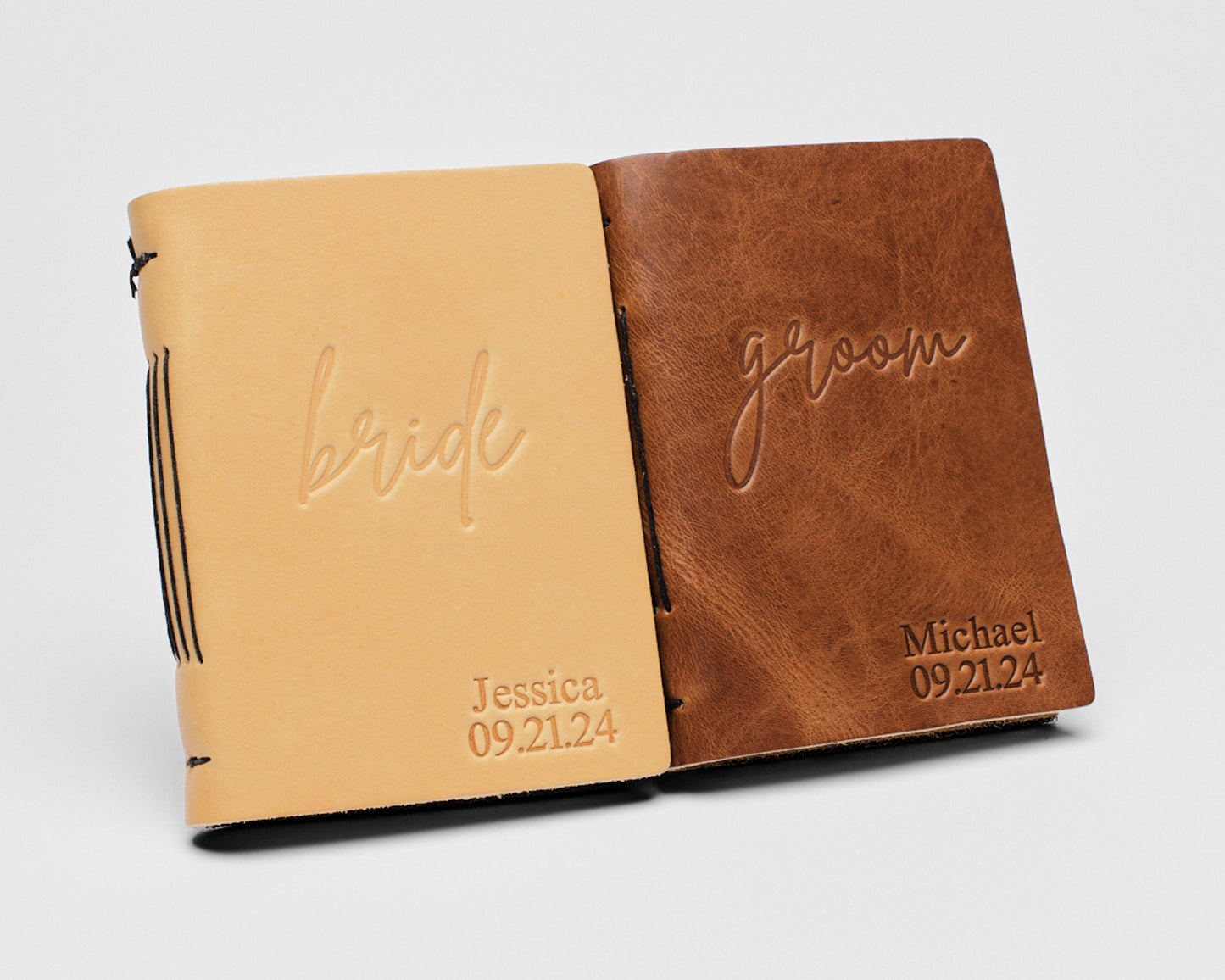 Personalized Leather Vow Books | Bride & Groom