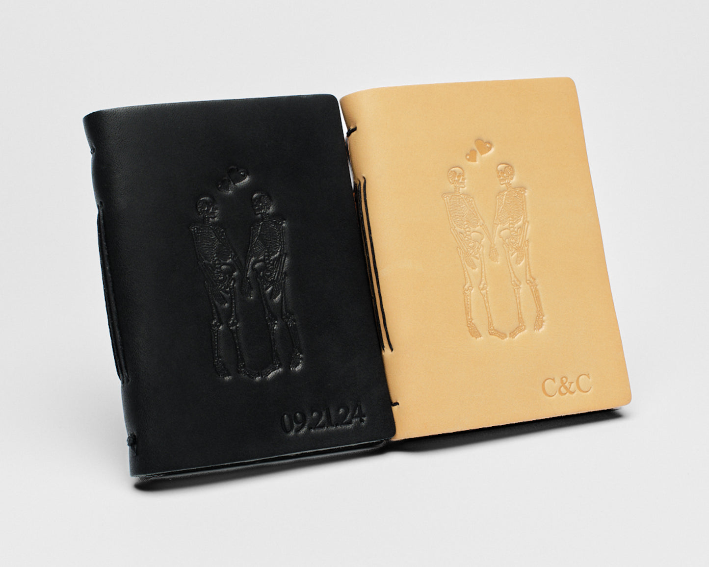 Personalized Leather Vow Book - With Skeleton Couple