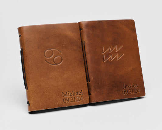 Personalized Leather Vow Books | Zodiac