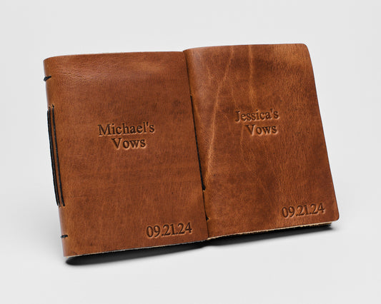 Personalized Leather Vow Books | Name's Vows in Center