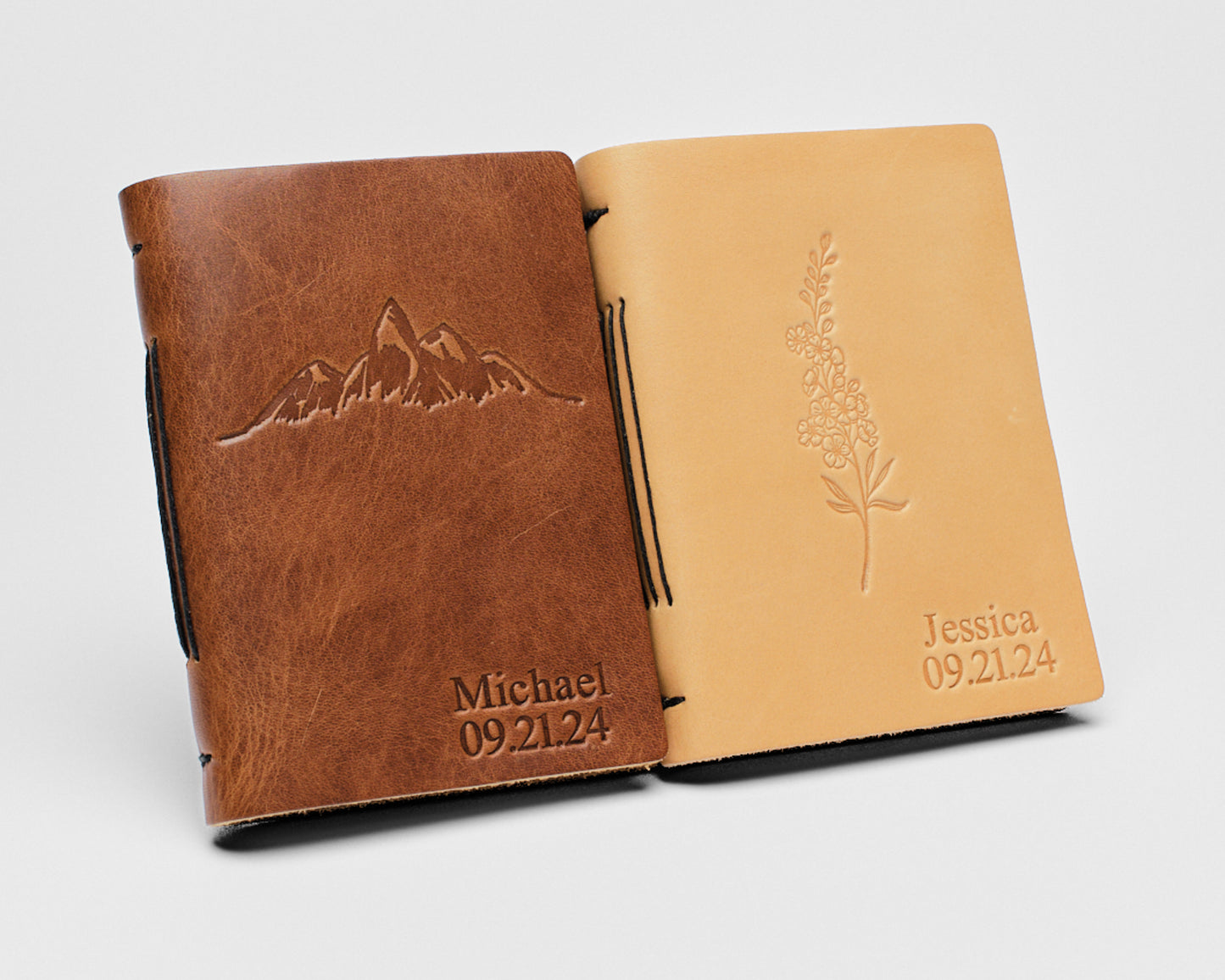 Personalized Leather Vow Books | Mountains or Flower