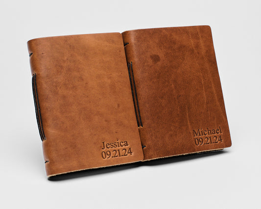 Personalized Leather Vow Books | Just Name's or Initials & Date in Corner