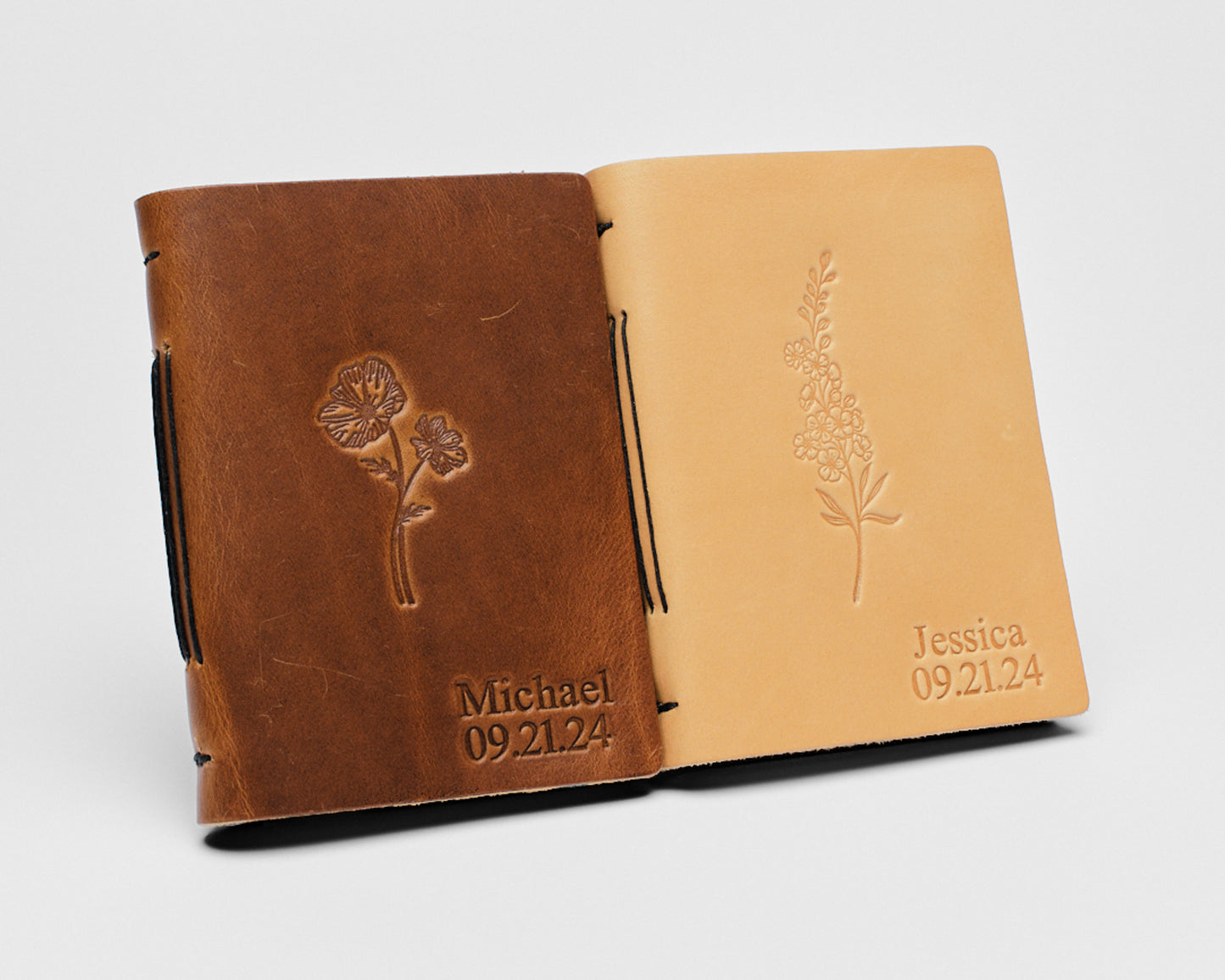 Personalized Leather Vow Books & Officiant Book Set | Floral