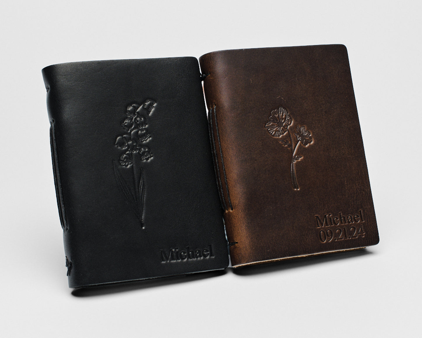 Leather Wedding Guestbook set with Month Flowers