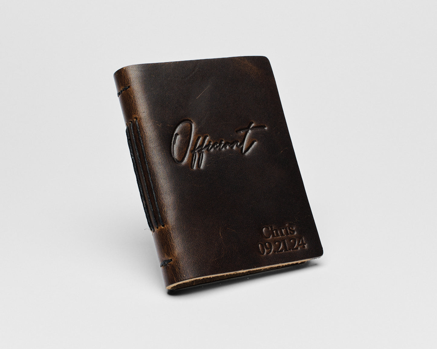 Personalized Leather Officiant Book - (cursive) Natural color