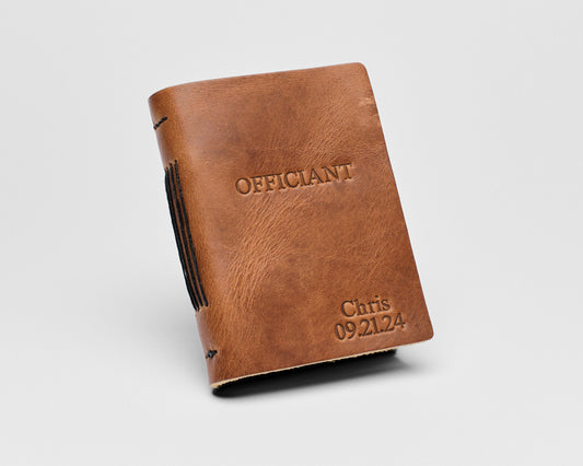 Personalized Leather Officiant Book - Tan Color