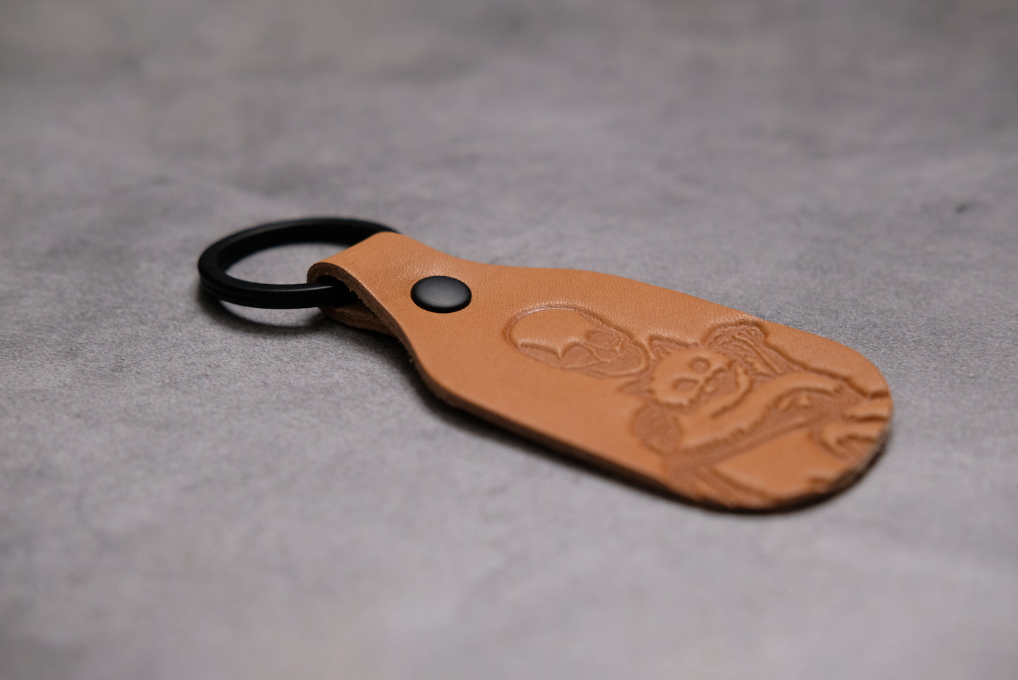 Skeleton holding a cat - Leather Keychain