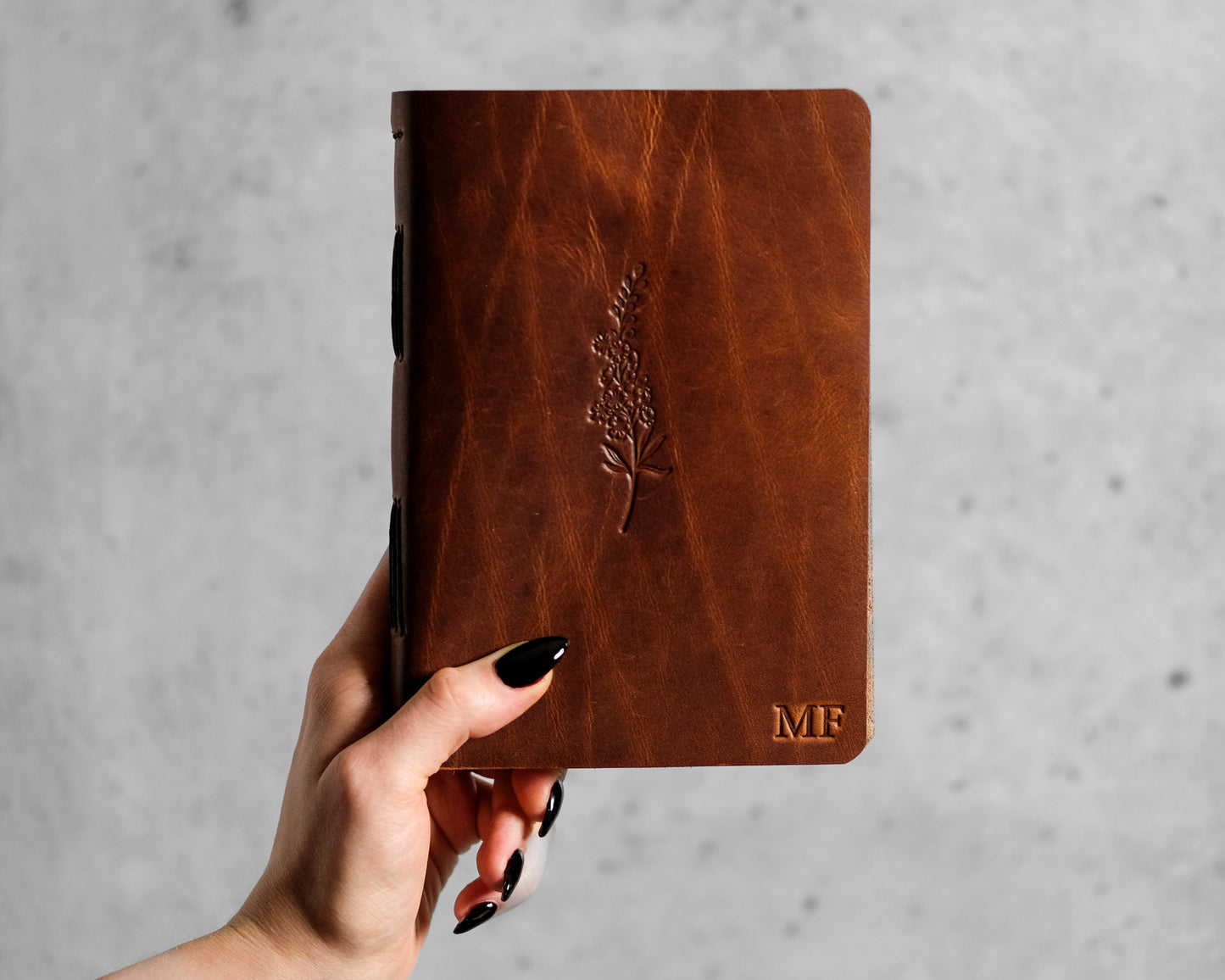 Personalized Leather Journal with Birth Month Flower