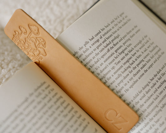 Personalized leather bookmark - Cottagecore Mushroom Bunch