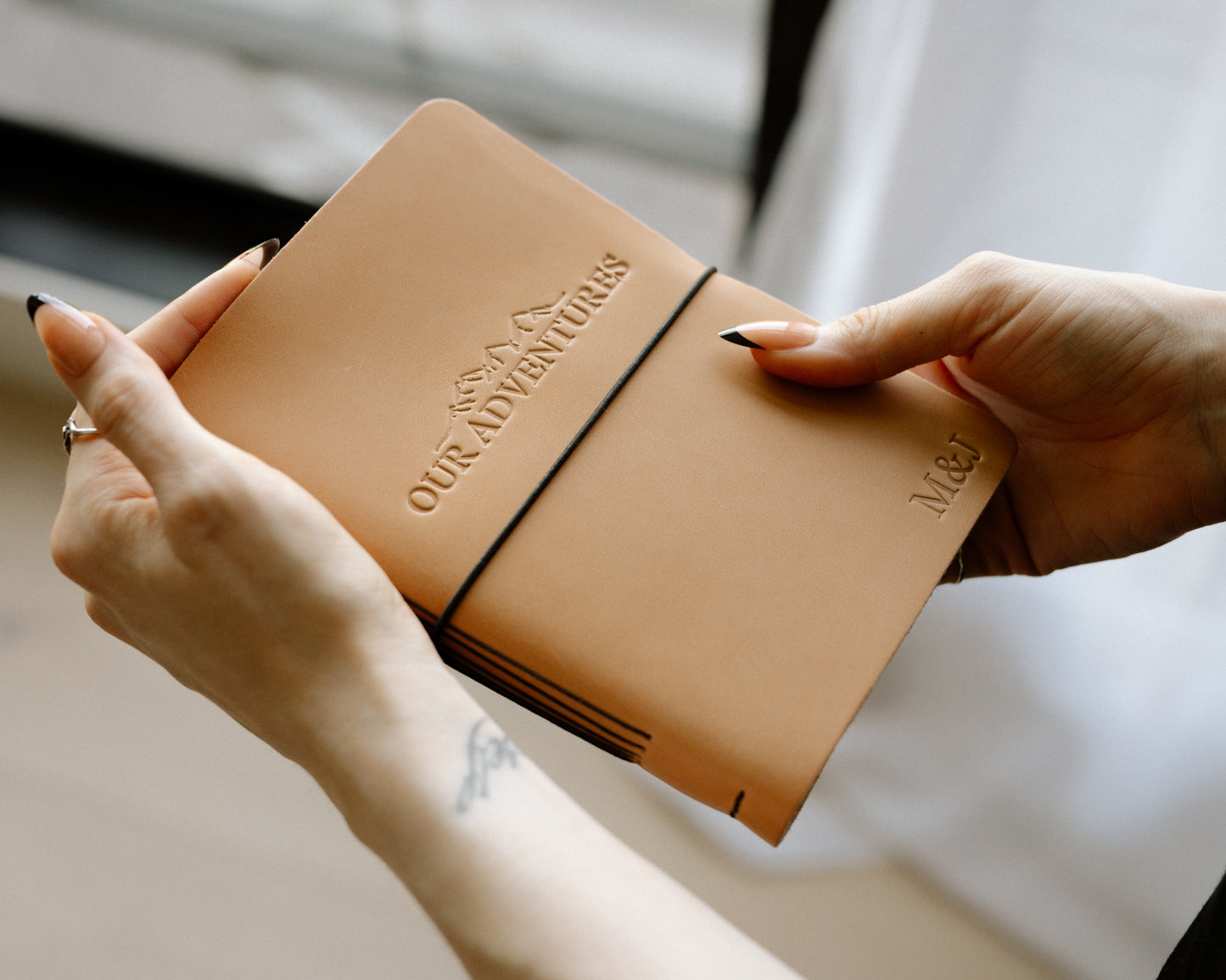 Personalized Leather Notebook with elastic closure | Our Adventures with Mountains