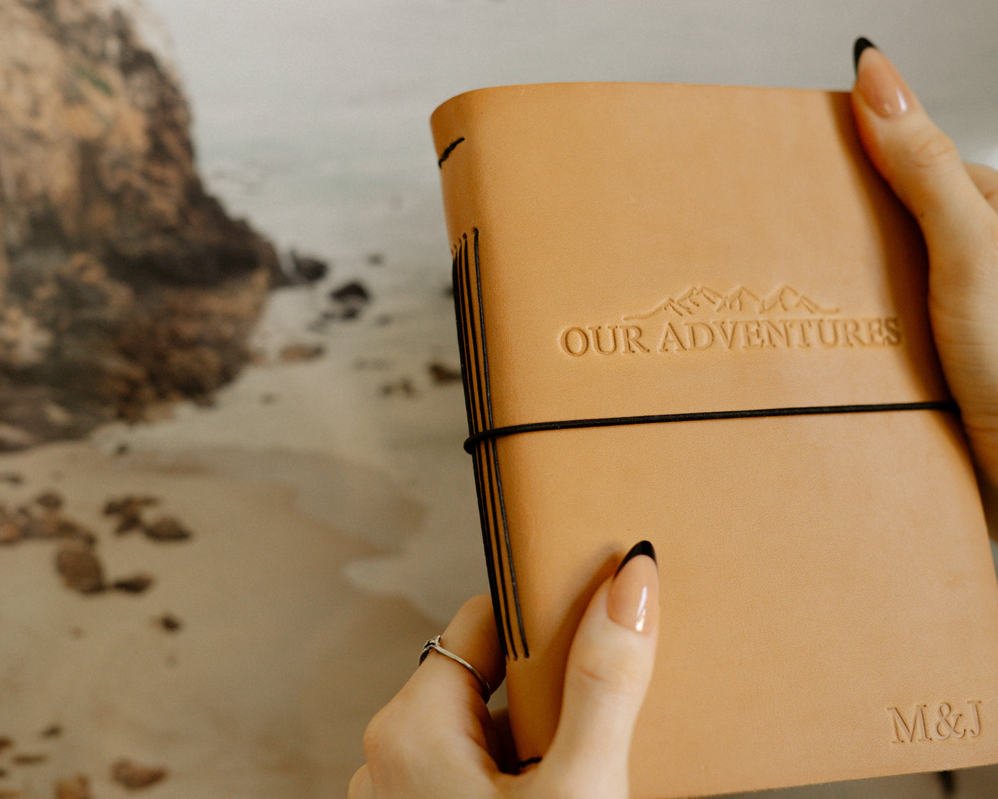 Personalized Leather Notebook with elastic closure | Our Adventures with Mountains