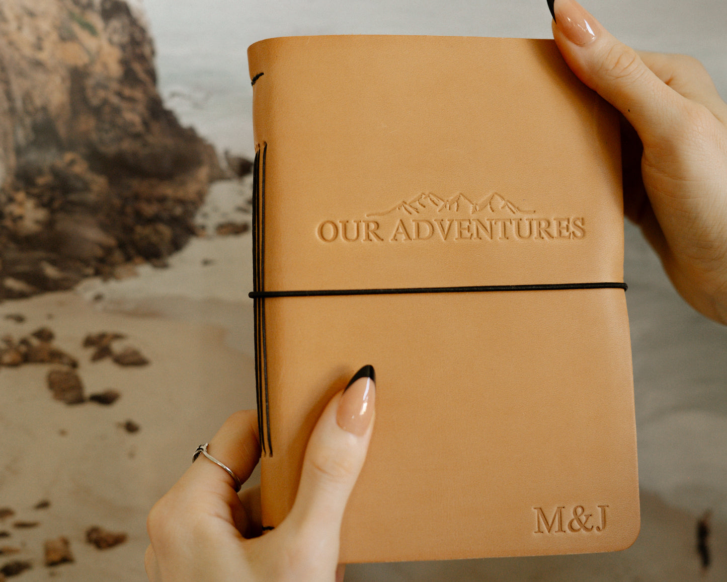 Personalized Leather Notebook with elastic closure | Our Adventures with Mountains