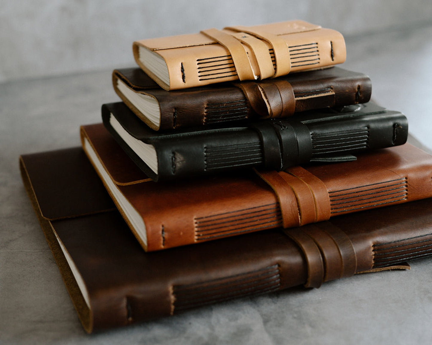 Personalized Leather Journal - Tan color with wrap closure