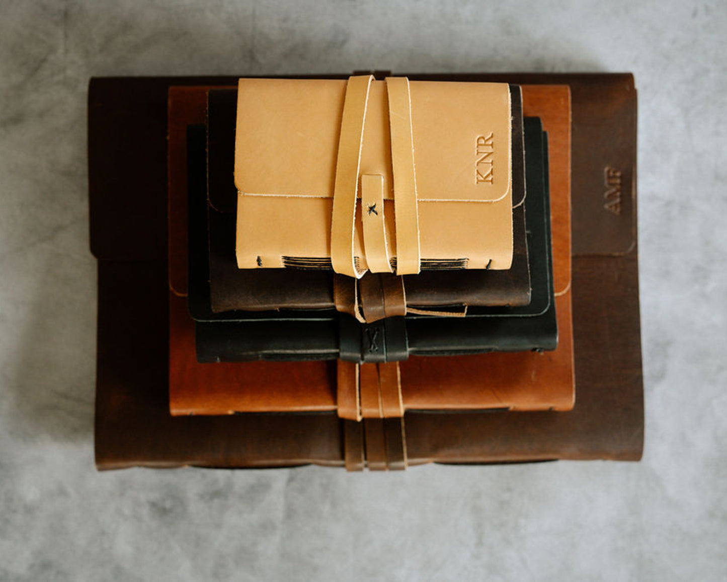 Personalized Leather Journal - Tan color with wrap closure