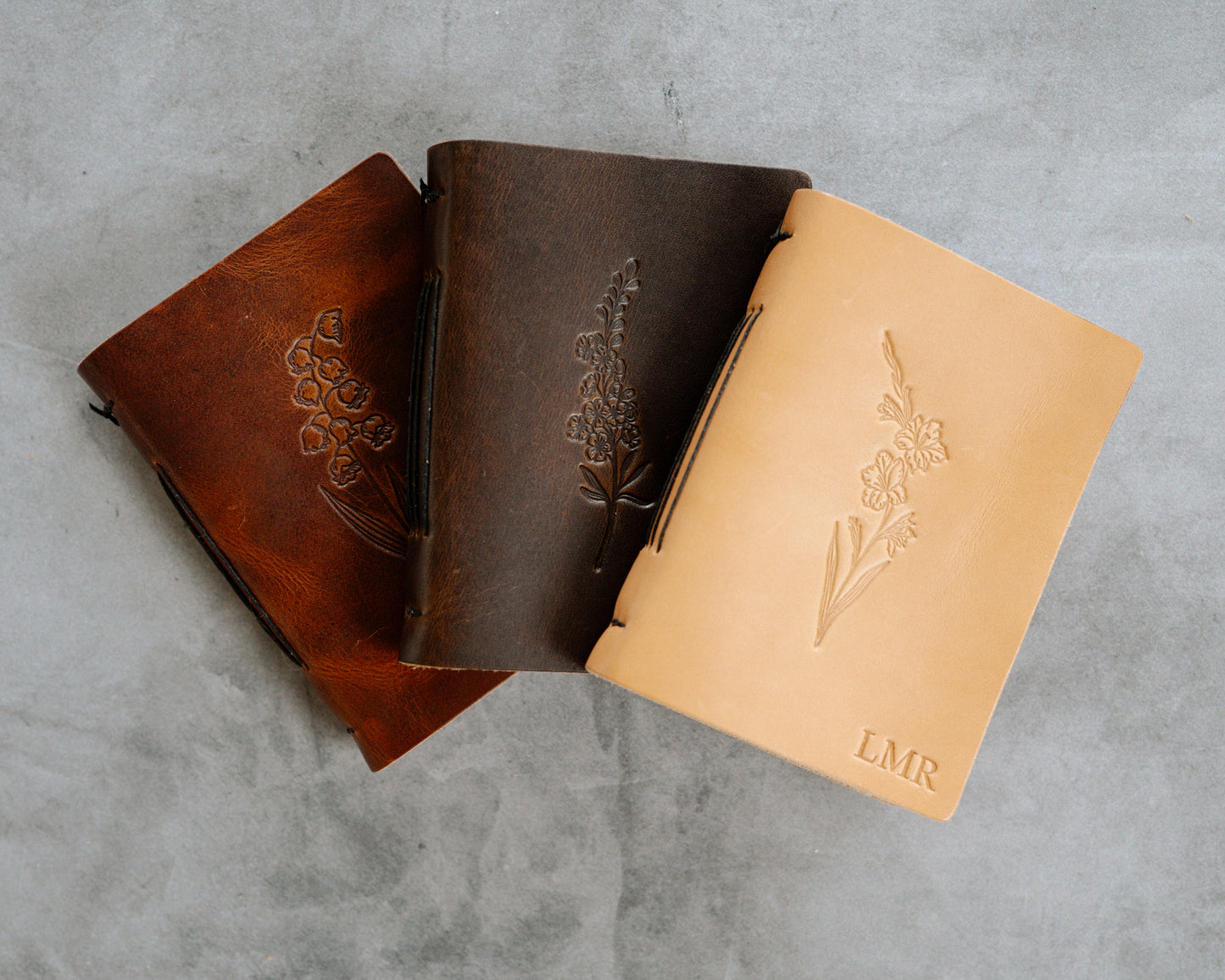 Personalized Leather Journal with Birth Month Flower