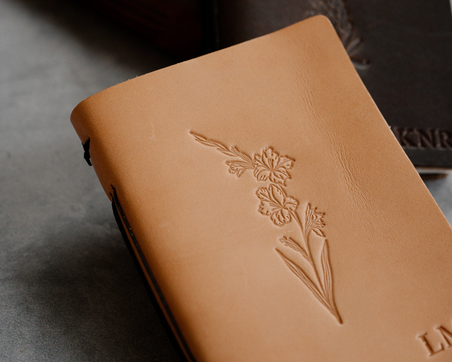 Personalized Leather Journal with Birth Month Flower