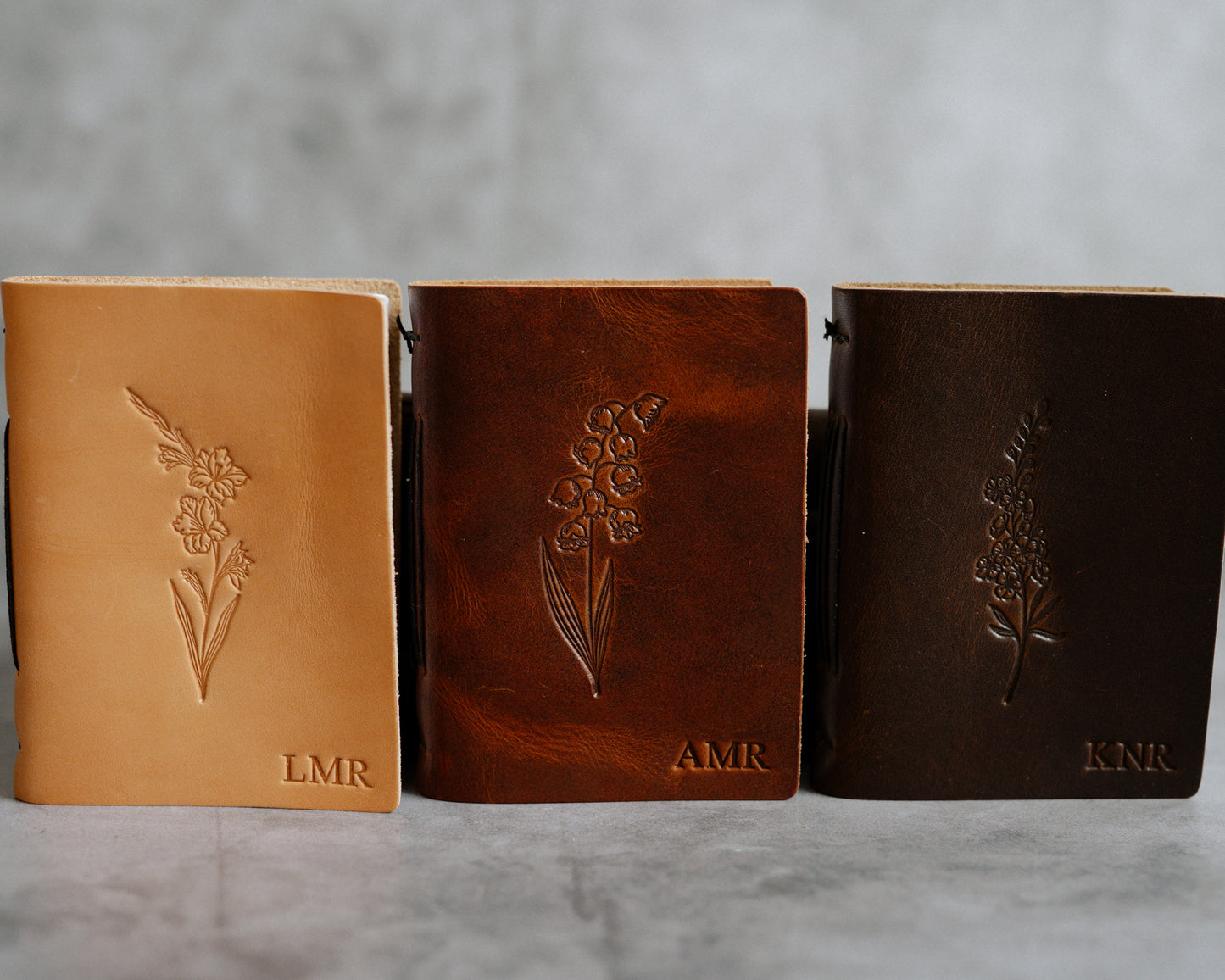 Personalized Leather Journal with Birth Month Flower