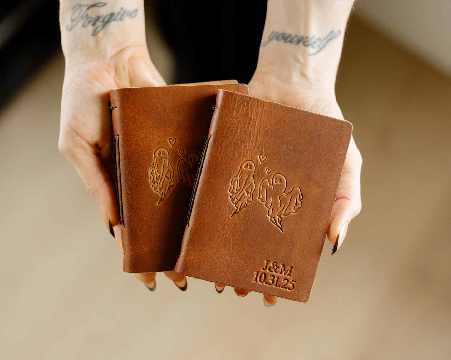 Personalized Leather Vow Books - With Ghost Couple