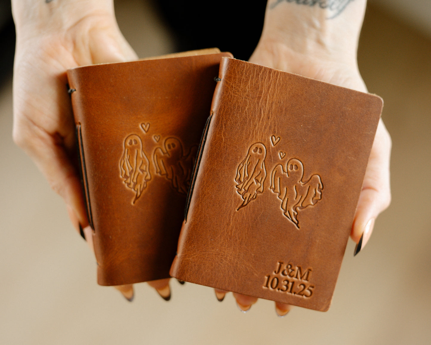 Personalized Leather Vow Books - With Ghost Couple