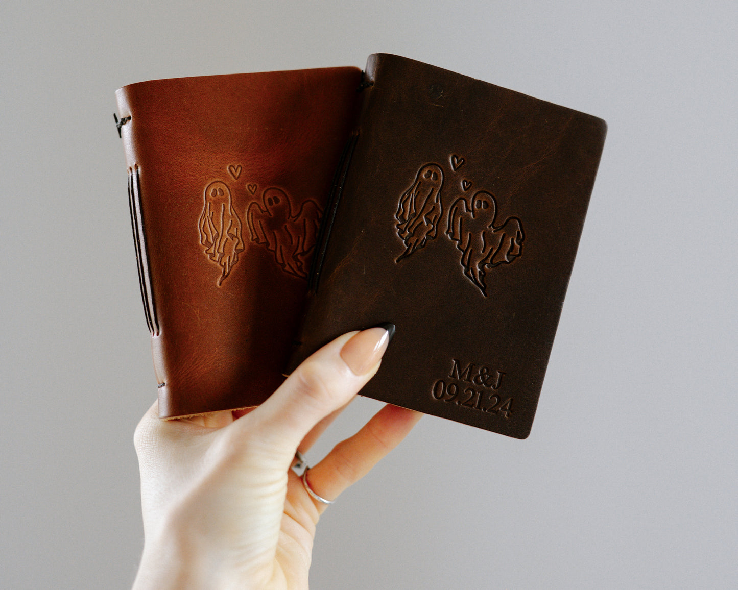 Personalized Leather Vow Books - With Ghost Couple