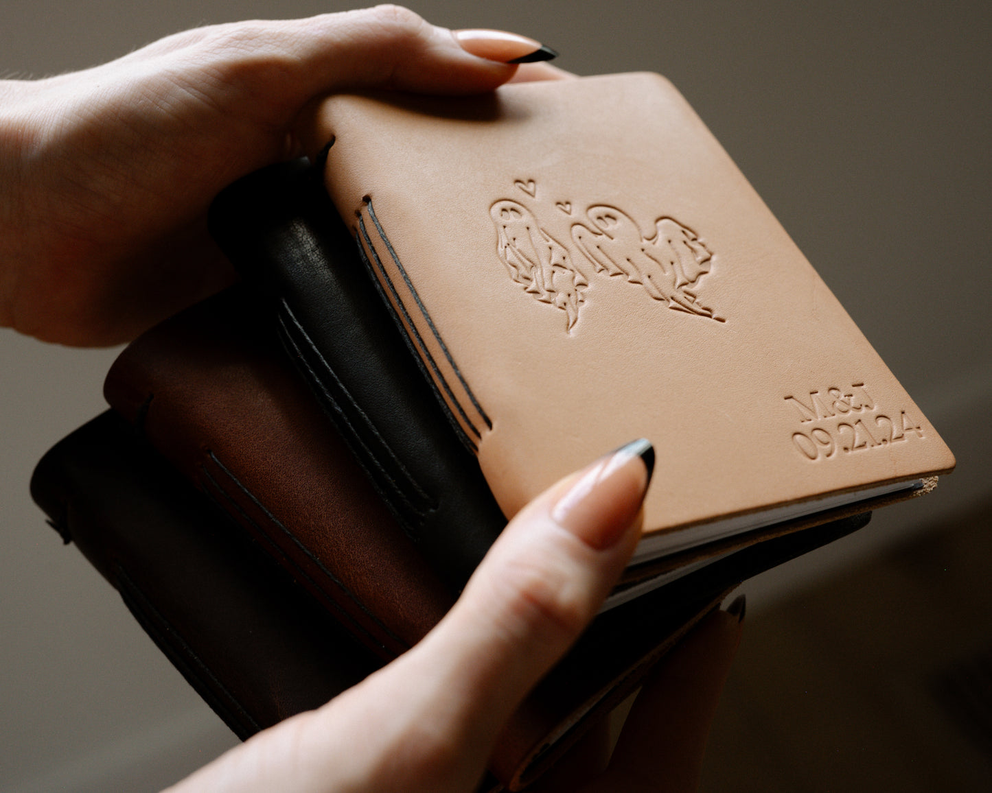 Personalized Leather Vow Books - With Ghost Couple