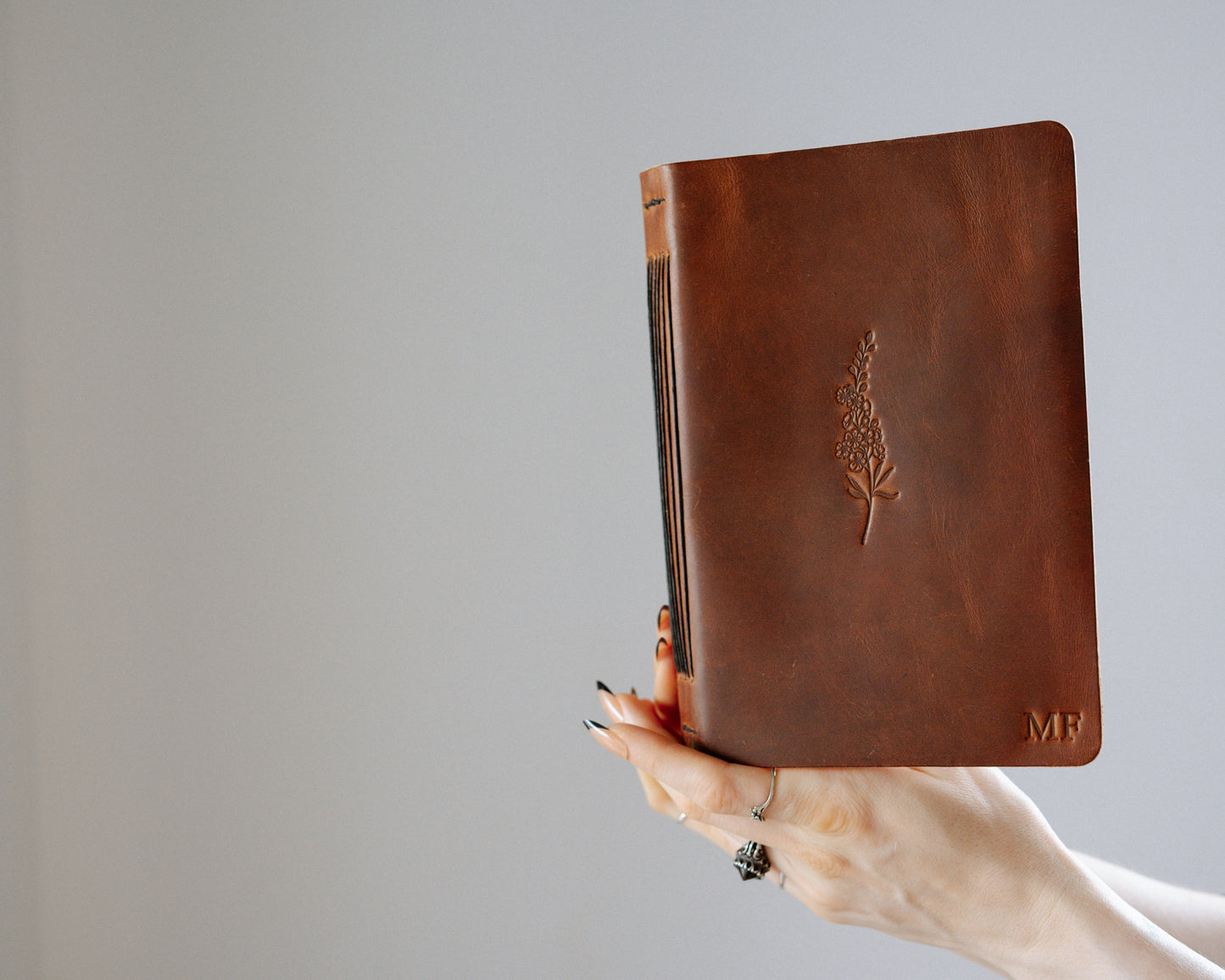 Personalized Leather Journal with Birth Month Flower