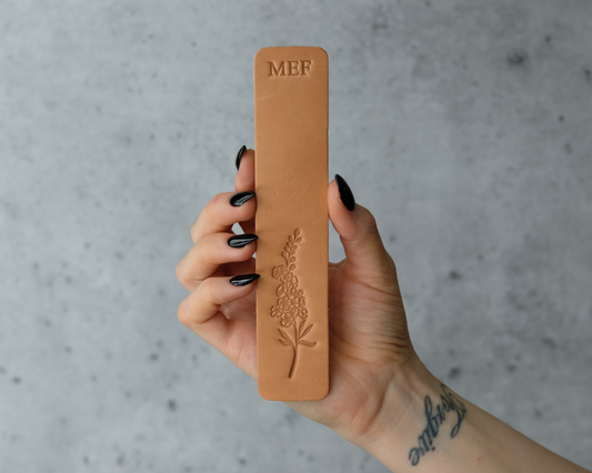 Personalized Leather Bookmark with Birth Month Flower