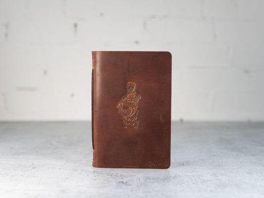 Personalized Leather Journal with Skeleton Holding a Cat