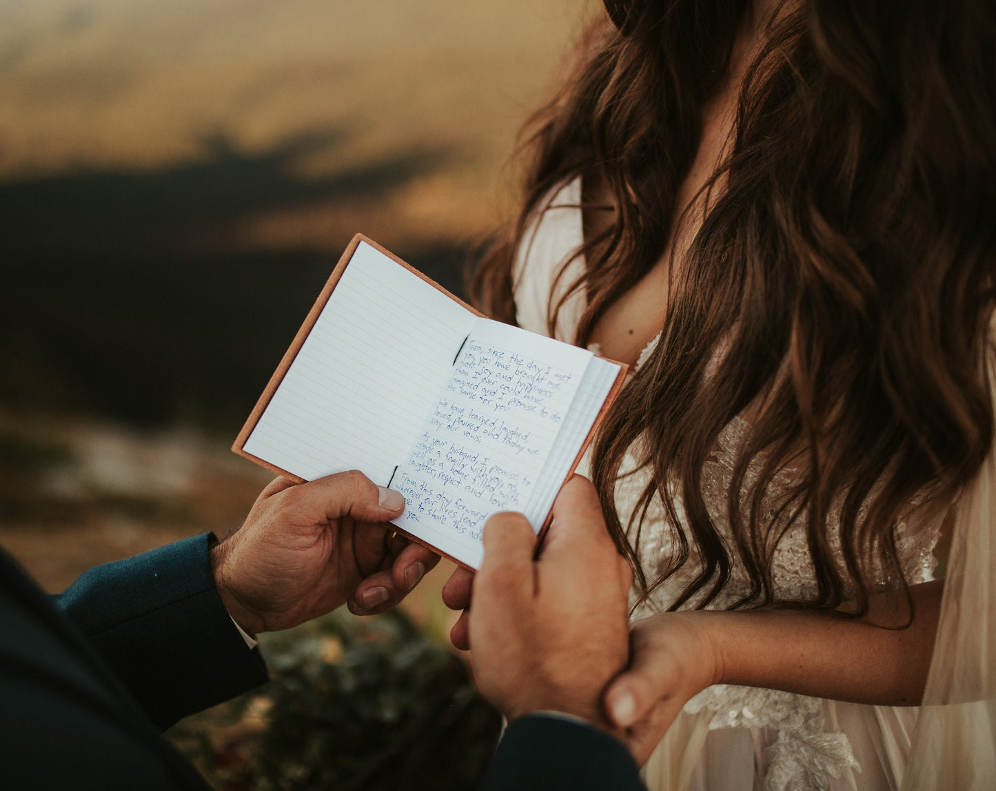 Personalized Leather Vow Books - With Mountains (Black)