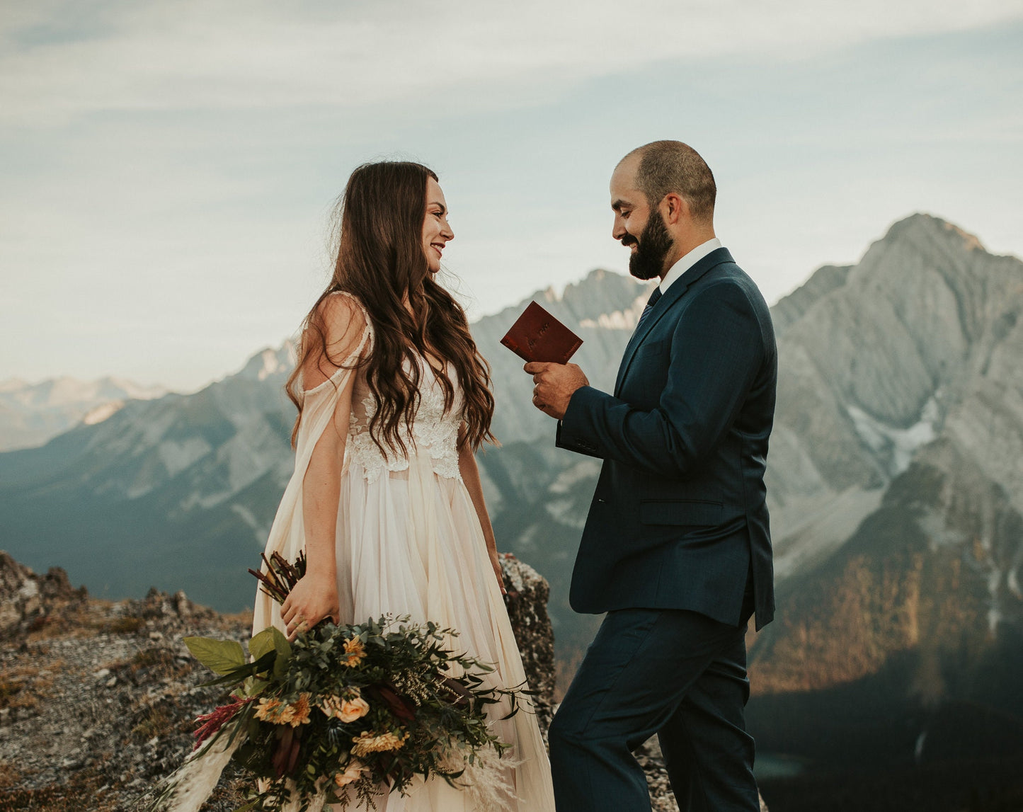 Personalized Leather Vow Books - With Mountains (Black)