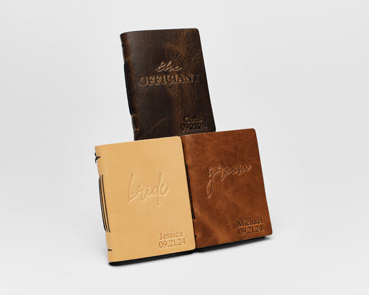 Personalized Leather Vow Books & Officiant Book Set| Officiant, Bride & Groom